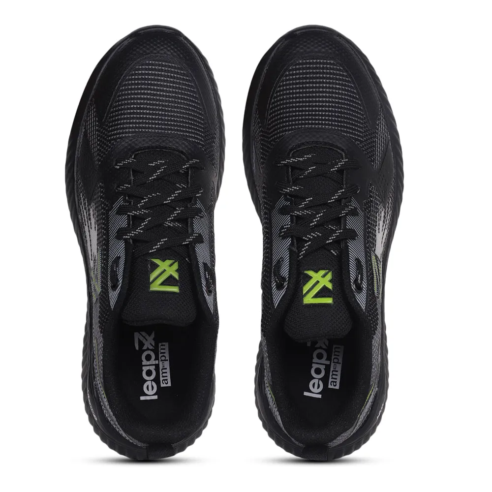 Leap7x Black Sports Lacing Walking Shoes For Men NITSOFT-1E By Liberty