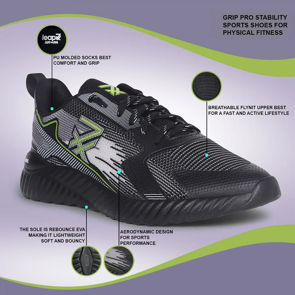 Leap7x Black Sports Lacing Walking Shoes For Men NITSOFT-1E By Liberty
