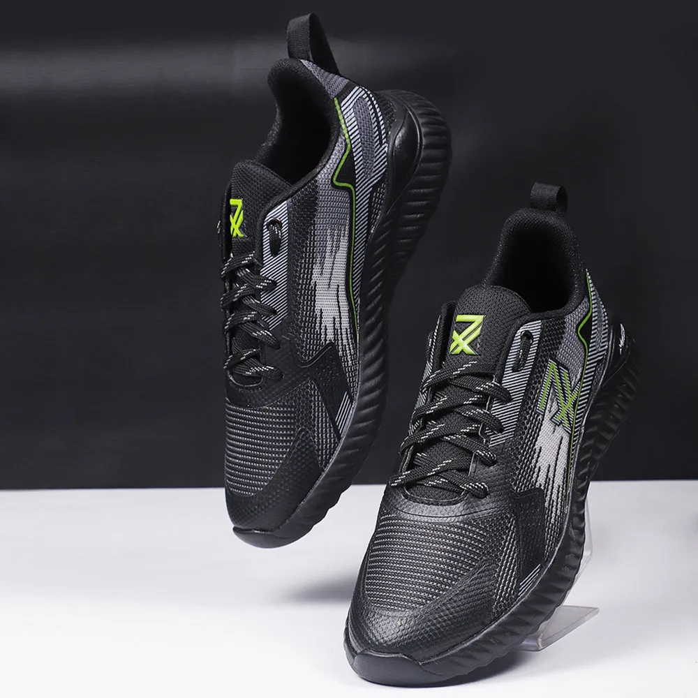 Leap7x Black Sports Lacing Walking Shoes For Men NITSOFT-1E By Liberty