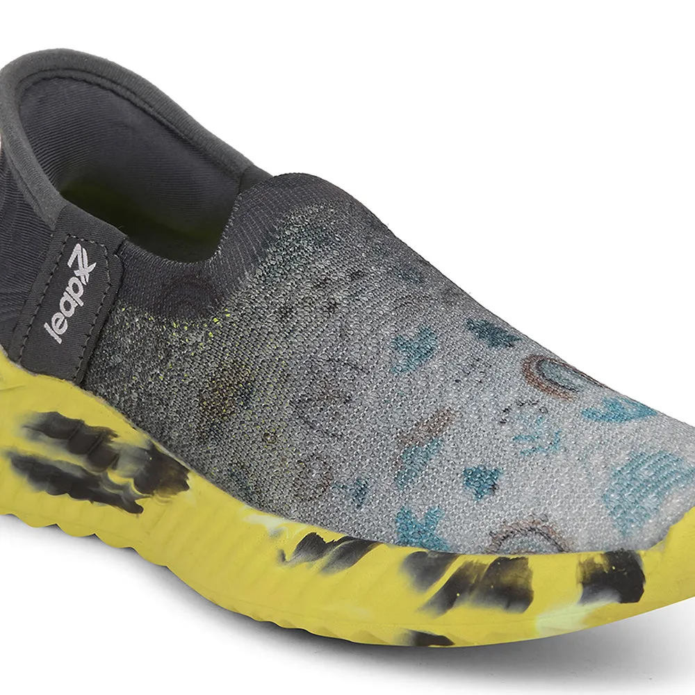 Leap7x Grey Sports Non Lacing Walking Shoes For Kids NITKID-13 By Liberty