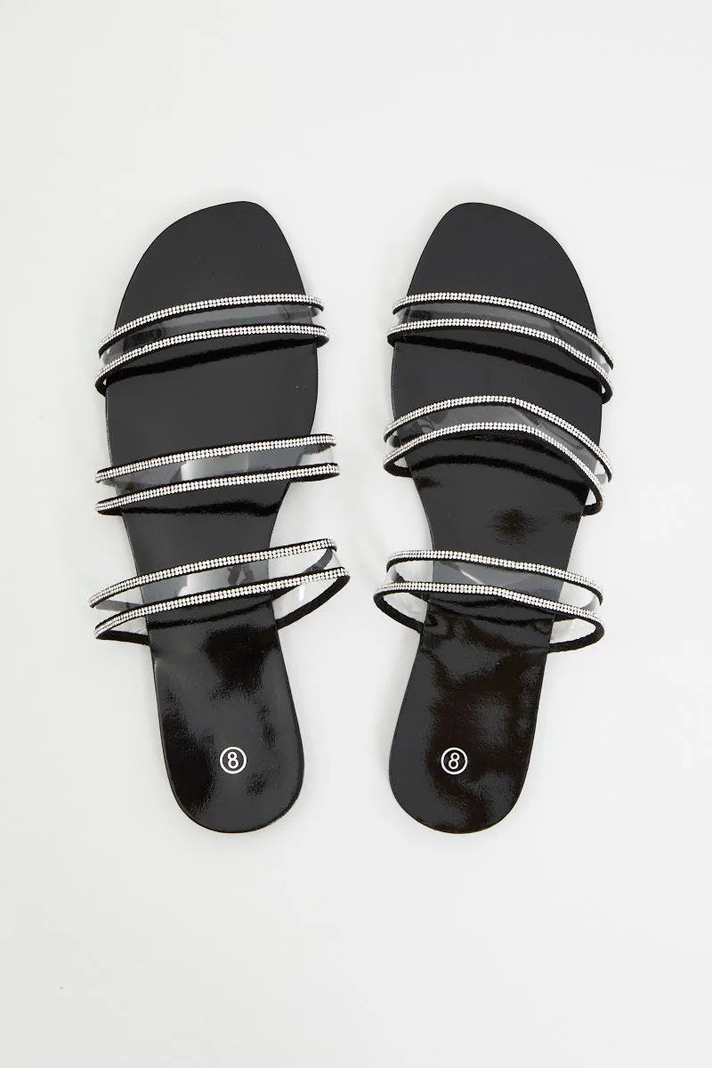 Silver Clear Strap Flat Slides
