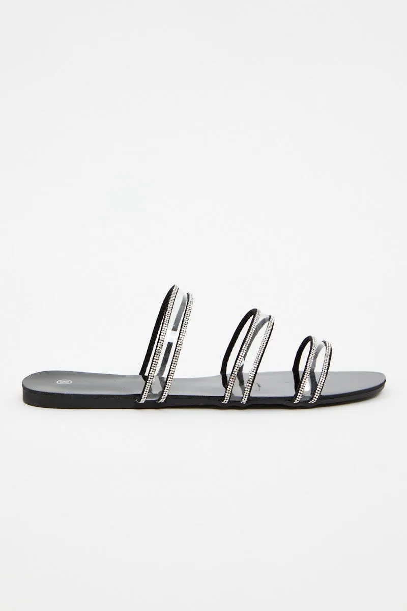 Silver Clear Strap Flat Slides