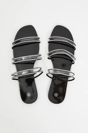 Silver Clear Strap Flat Slides