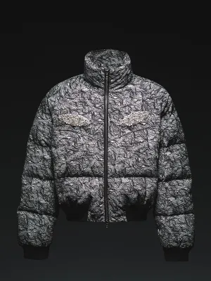 Textured Down Jacket With Rhinestones