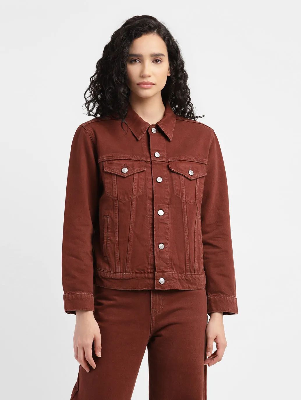 Women's Solid Spread Collar Denim Jacket